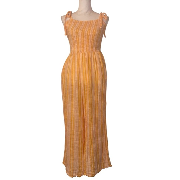 True Craft Women’s Jumpsuit/Romper with Cropped Wide Leg Openings ORG/WHT SZ LG - Picture 1 of 5